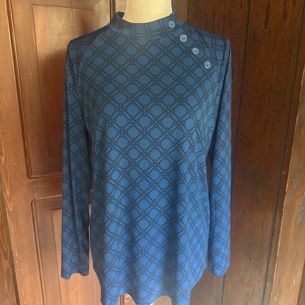 Susan Graver Womens Artsy‎ Geometric Knit Top Medium Mock turtleneck EUC